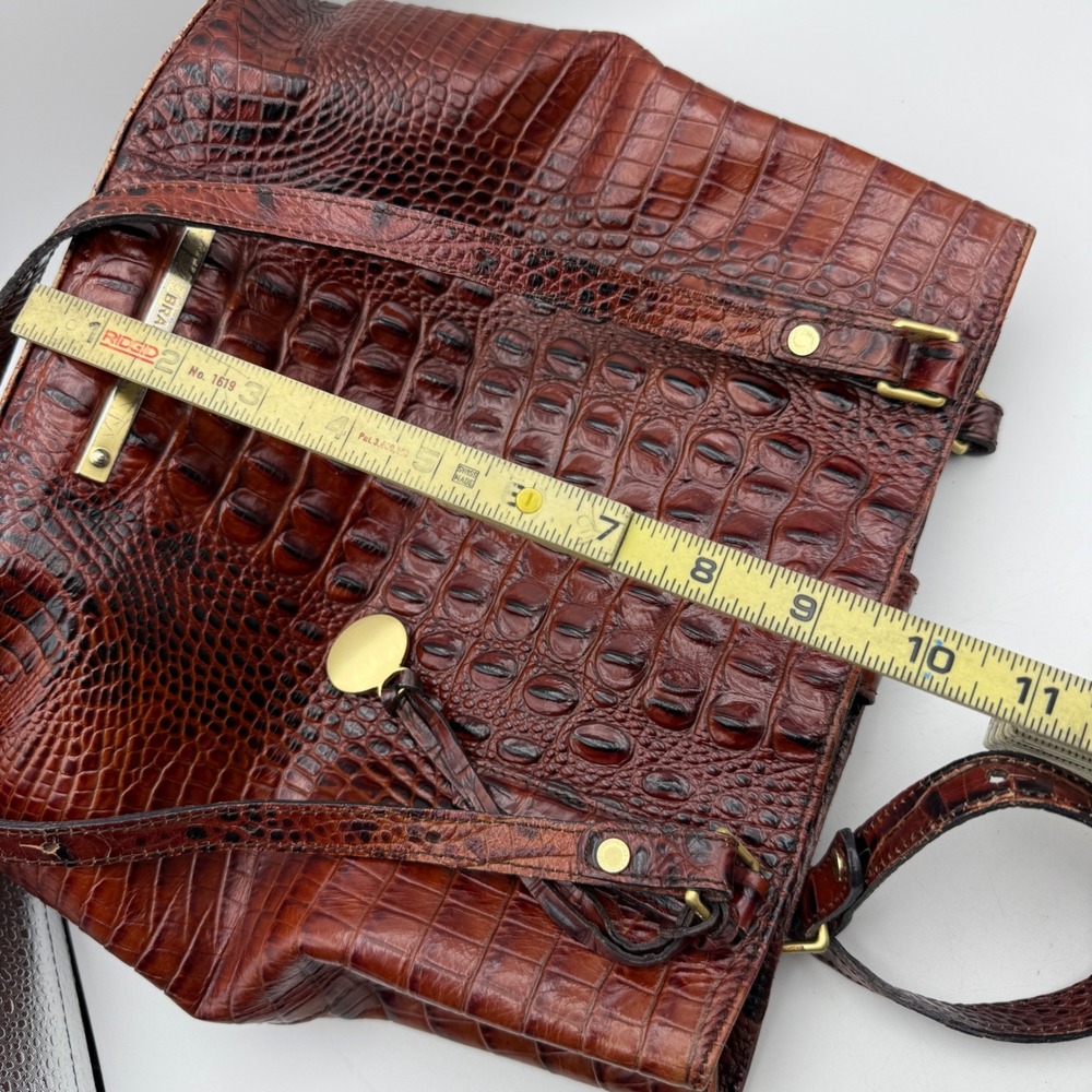Brahmin Croc Embossed Leather Tote Bucket Bag Brown Chestnut Gold Hardware - Picture 10 of 11